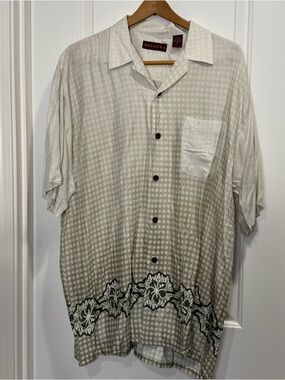 Relaxed Fit Beige Hawaiian Short-Sleeve Button Shirt